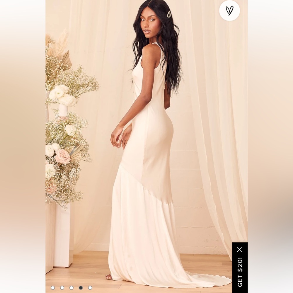 Lulu's Ivory Satin Slip Mermaid Gown - Picture 3 of 16